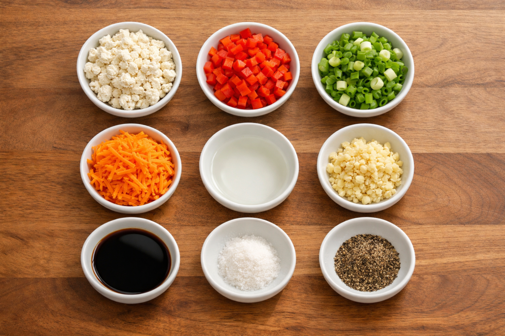 ingredients for tofu scramble with veggies including tofu and vegetables