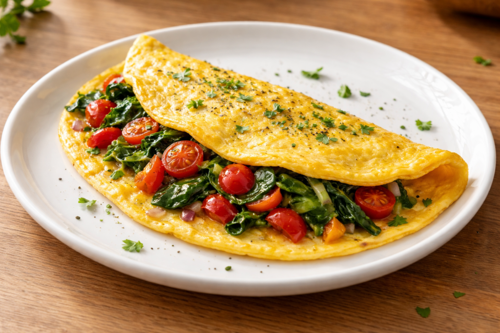 veggie omelet with peppers and greens folded