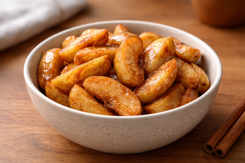 cinnamon apple morning bowl with soft cooked apples