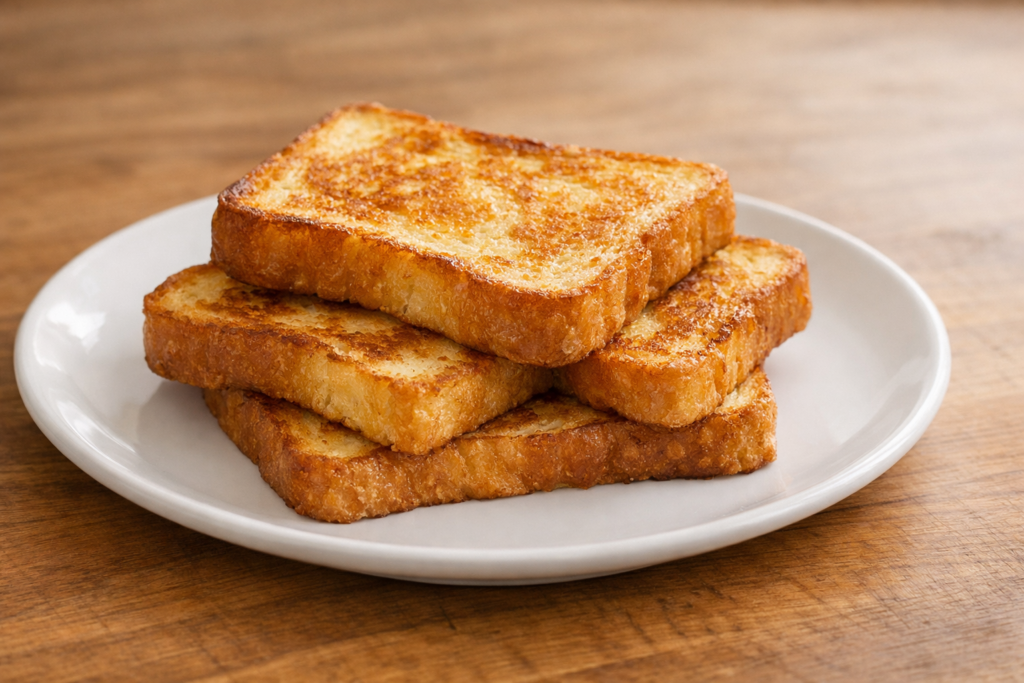 French toast slices lightly golden on plate