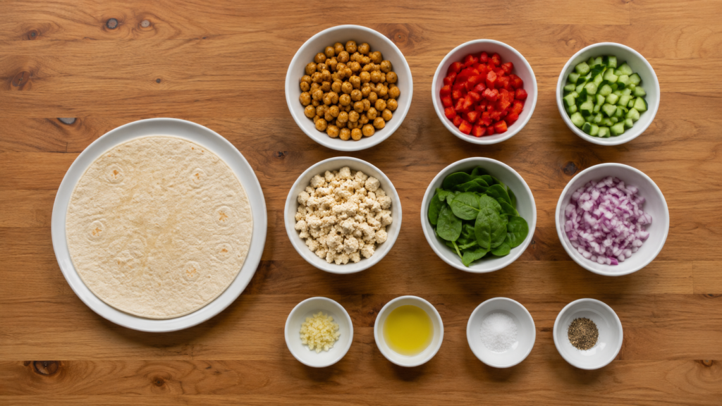 Ingredients for a savory breakfast wrap.