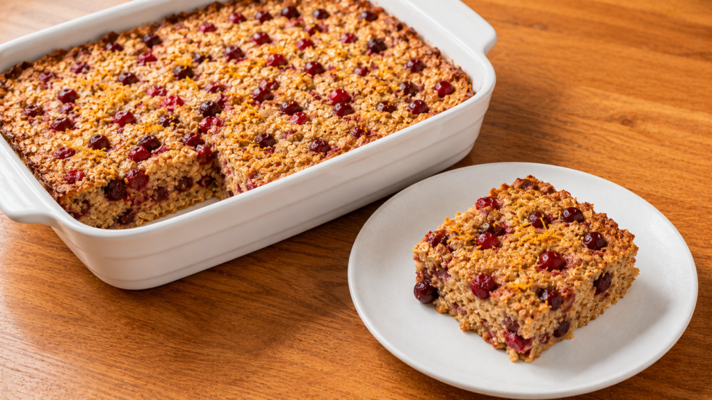 Cranberry orange baked oatmeal with fresh cranberries and orange zest