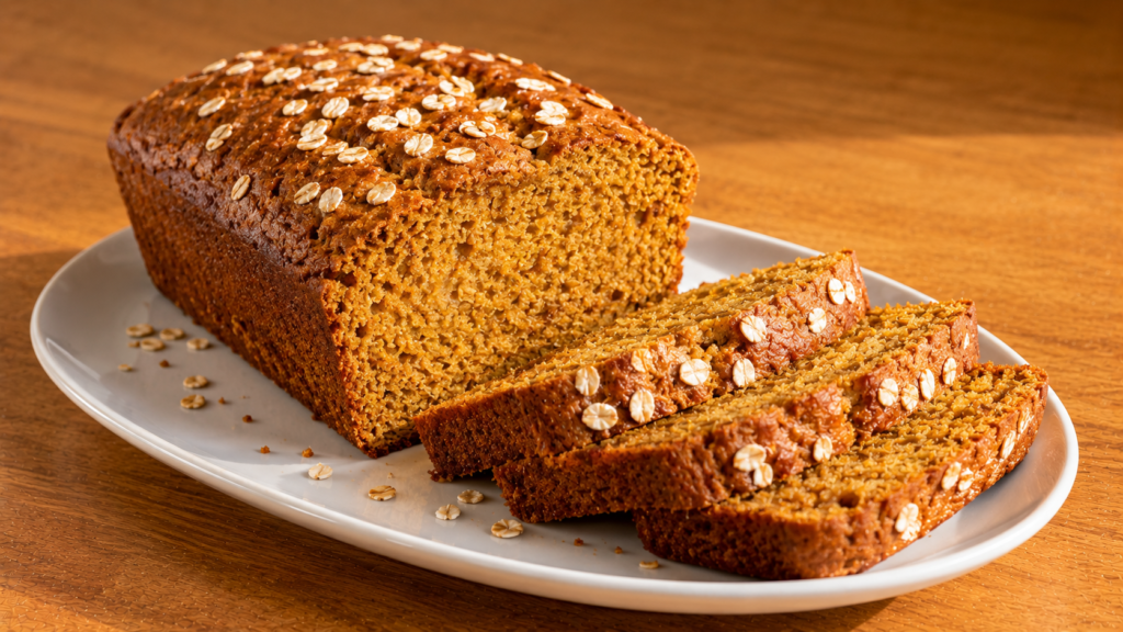 Moist pumpkin banana bread with a golden top and soft pumpkin-spiced interior