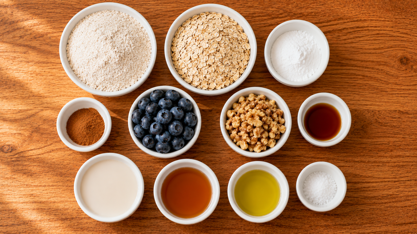 Fresh ingredients for Whole Grain Blueberry Waffles.