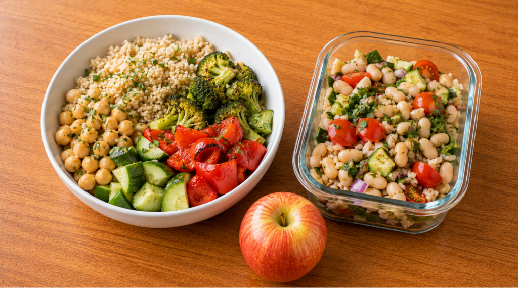 Easy lunch ideas for work with grain bowls, beans and fresh vegetables