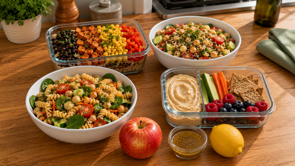 Easy work lunch ideas you can prep ahead with grains, beans, vegetables and hummus